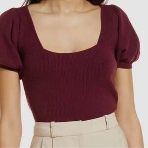 FRENCH CONNECTION JAIDA RIBBED SQUARE NECK SWEATER BURGUNDY NEW MEDIUM